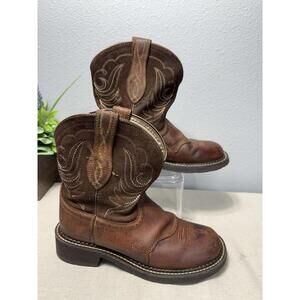 Womens Sz 7.5B Ariat Fat Baby Western Brown Leather Shorty Cowboy Boots